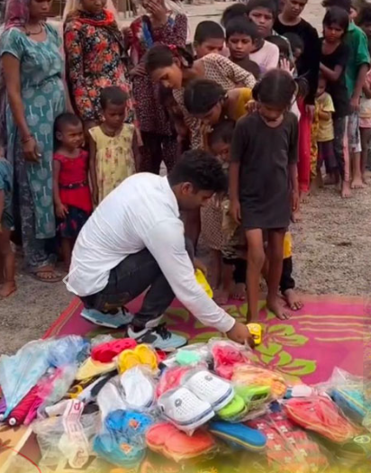 Distributing footwear and essentials to children
